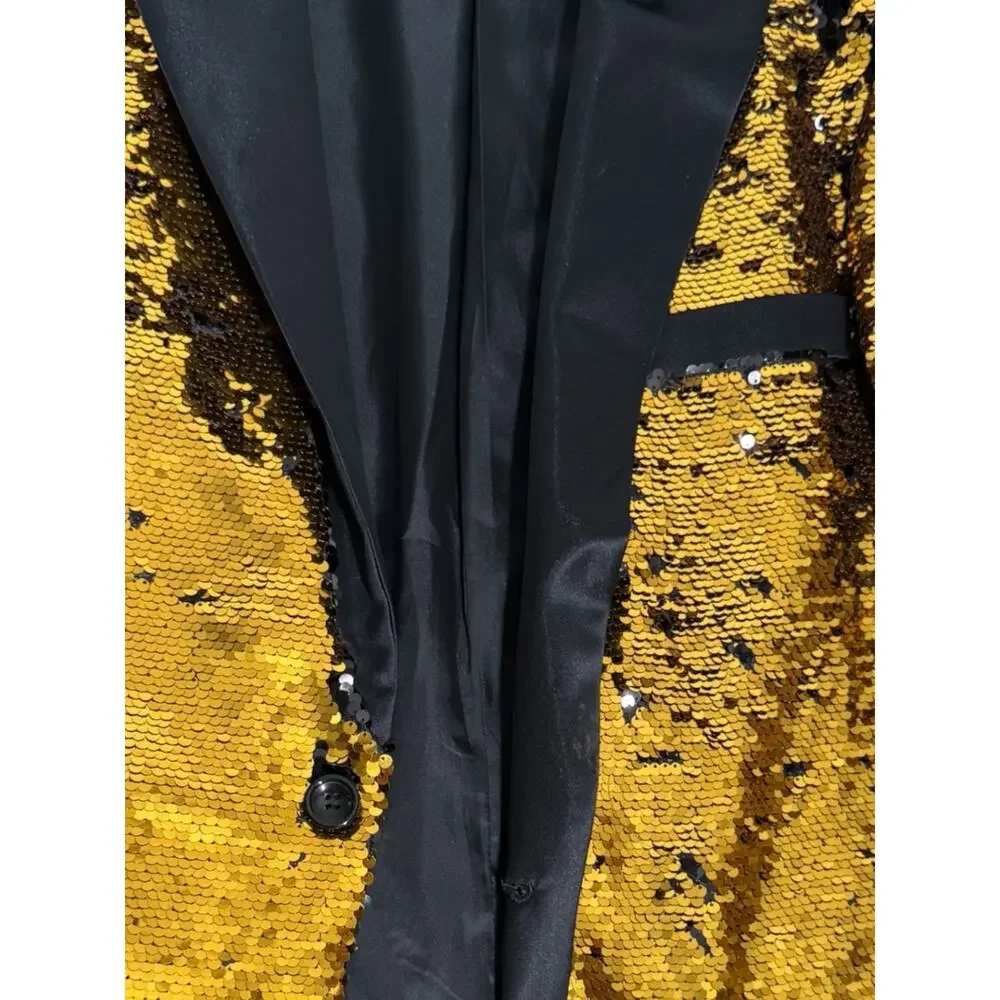 Alberto Nardoni Gold Sequin Tuxedo Blazer Satin Lapel Mens‎ Size M Jacket Prom